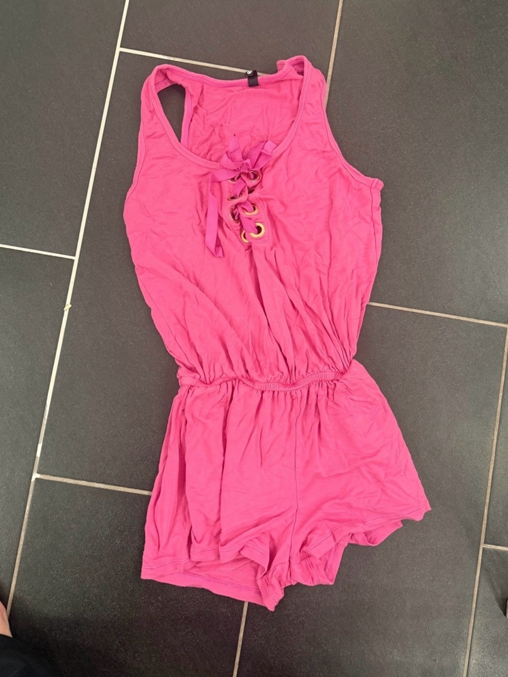 Trina Turk Recreation Hot Pink Lace Up Romper Small Sleeveless Resort